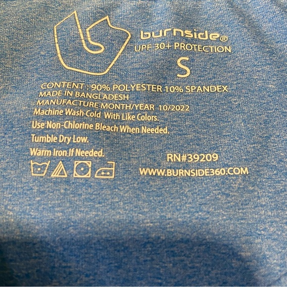 BURNSIDE Men's Swim Shirt Quick Dry Blue Long Sleeve Pullover UPF 30+ Small - Picture 9 of 9